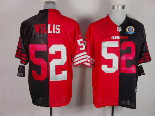 49ers #52 Patrick Willis Black/Red With Hall of Fame 50th Patch Men's Stitched NFL Elite Split Jersey