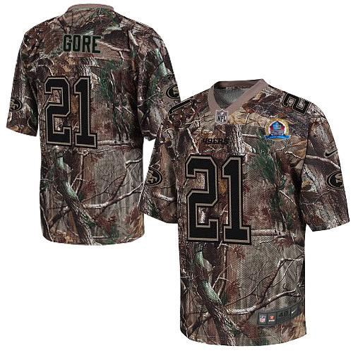49ers #21 Frank Gore Camo With Hall of Fame 50th Patch Men's Stitched NFL Realtree Elite Jersey