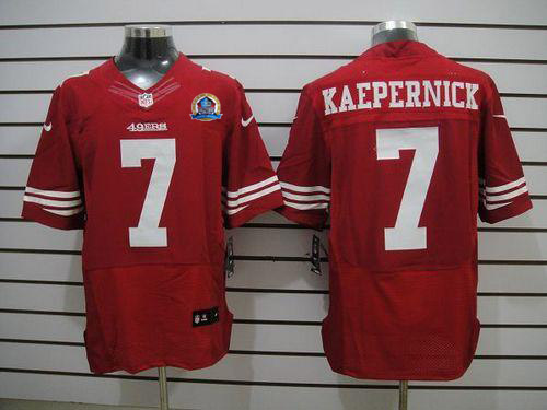 49ers #7 Colin Kaepernick Red Team Color With Hall of Fame 50th Patch Men's Stitched NFL Elite Jersey