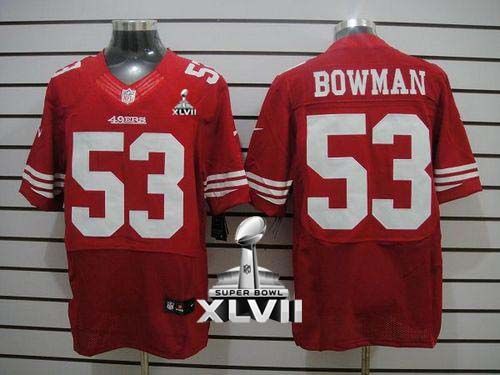 49ers #53 NaVorro Bowman Red Team Color Super Bowl XLVII Men's Stitched NFL Elite Jersey