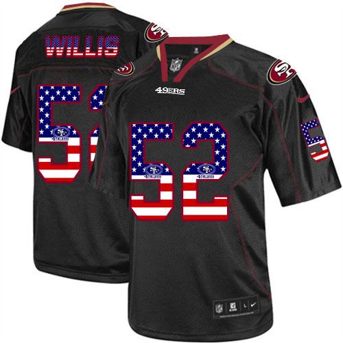 49ers #52 Patrick Willis Black Men's Stitched NFL Elite USA Flag Fashion Jersey