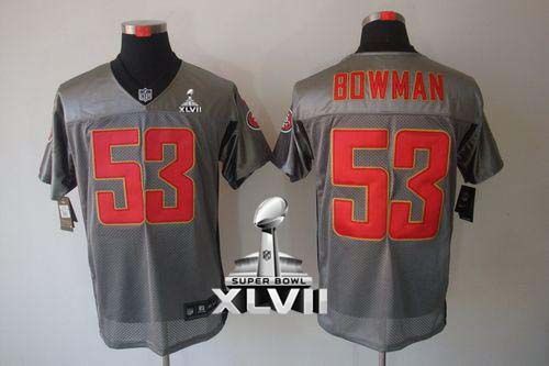 49ers #53 NaVorro Bowman Grey Shadow Super Bowl XLVII Men's Stitched NFL Elite Jersey