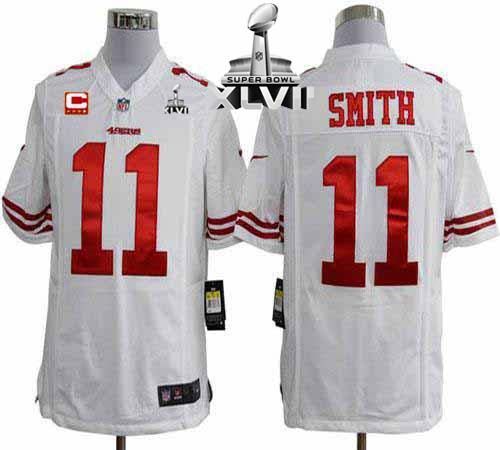 49ers #11 Alex Smith White With C Patch Super Bowl XLVII Men's Stitched NFL Game Jersey