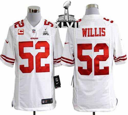 49ers #52 Patrick Willis White With C Patch Super Bowl XLVII Men's Stitched NFL Game Jersey