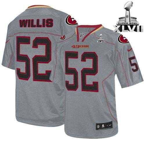 49ers #52 Patrick Willis Lights Out Grey Super Bowl XLVII Men's Stitched NFL Elite Jersey