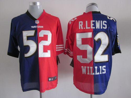 Ravens & 49ers #52 Ray Lewis & Patrick Willis Purple/Red Men's Stitched NFL Mixture Elite Jersey