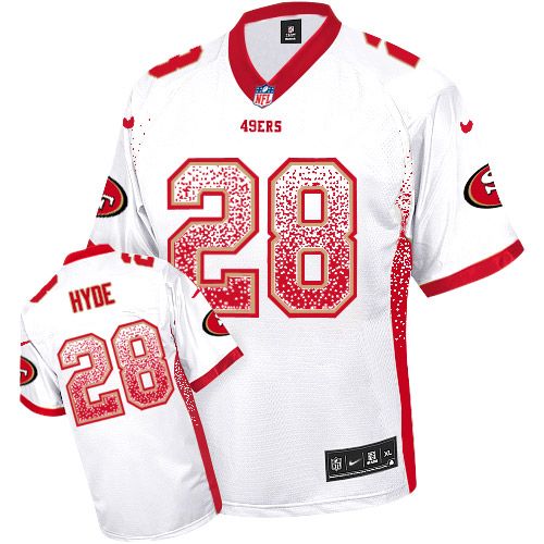 49ers #28 Carlos Hyde White Men's Stitched NFL Elite Drift Fashion Jersey