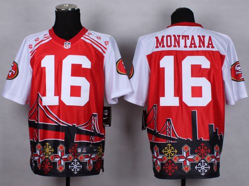 49ers #16 Joe Montana Red Men's Stitched NFL Elite Noble Fashion Jersey
