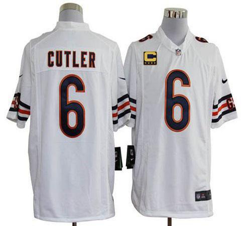 Bears #6 Jay Cutler White With C Patch Men's Stitched NFL Game Jersey