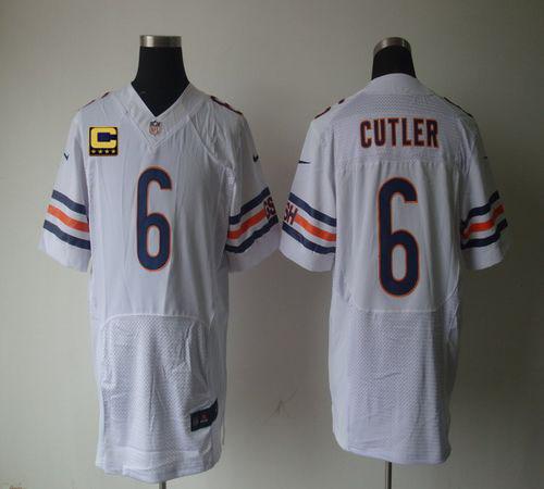 Bears #6 Jay Cutler White With C Patch Men's Stitched NFL Elite Jersey