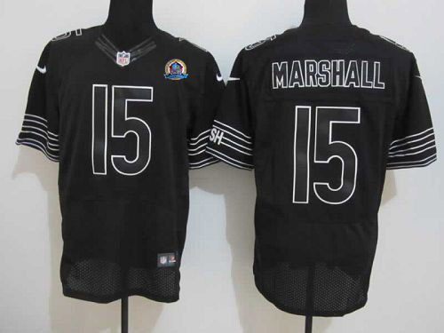 Bears #15 Brandon Marshall Black Shadow With Hall of Fame 50th Patch Men's Stitched NFL Elite Jersey