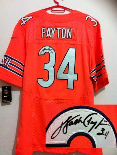 Bears #34 Walter Payton Orange Alternate Men's Stitched NFL Elite Autographed Jersey