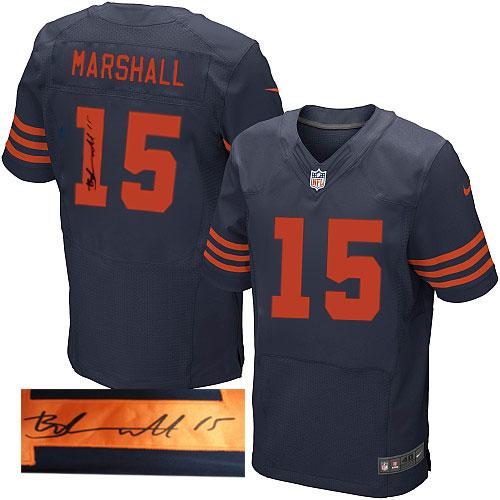 Bears #15 Brandon Marshall Navy Blue 1940s Throwback Men's Stitched NFL Elite Autographed Jersey