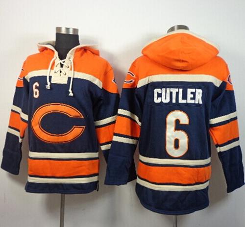 Bears #6 Jay Cutler Navy Blue Sawyer Hooded Sweatshirt NFL Hoodie