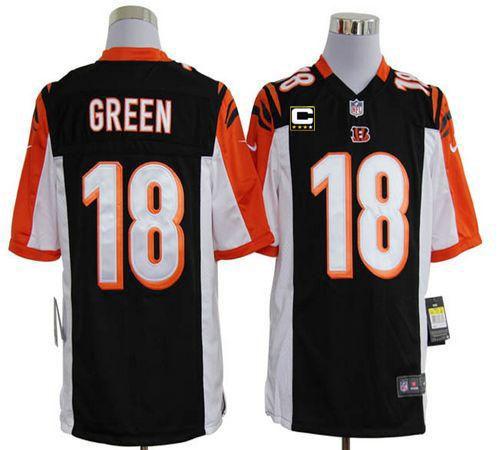 Bengals #18 A.J. Green Black Team Color With C Patch Men's Stitched NFL Game Jersey