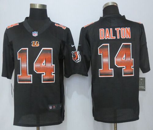 Bengals #14 Andy Dalton Black Team Color Men's Stitched NFL Limited Strobe Jersey