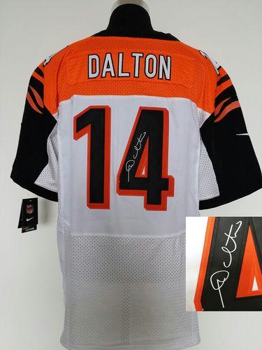 Bengals #14 Andy Dalton White Men's Stitched NFL Elite Autographed Jersey