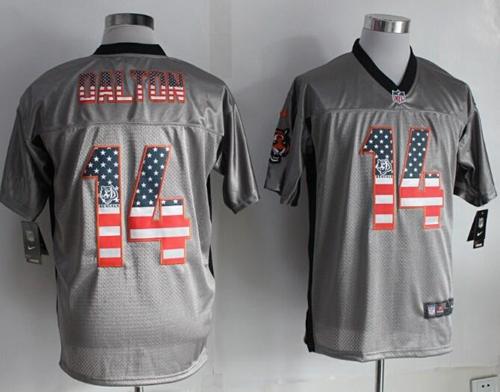 Bengals #14 Andy Dalton Grey Men's Stitched NFL Elite USA Flag Fashion Jersey