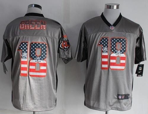 Bengals #18 A.J. Green Grey Men's Stitched NFL Elite USA Flag Fashion Jersey