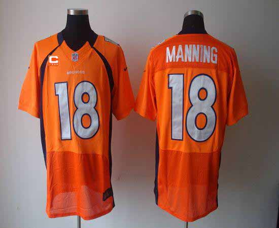 Broncos #18 Peyton Manning Orange Team Color With C Patch Men's Stitched NFL Elite Jersey