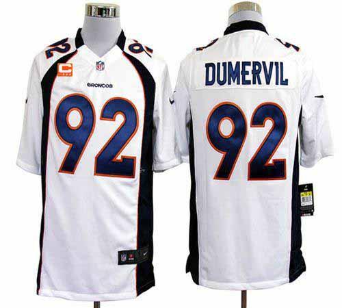 Broncos #92 Elvis Dumervil White With C Patch Men's Stitched NFL Game Jersey