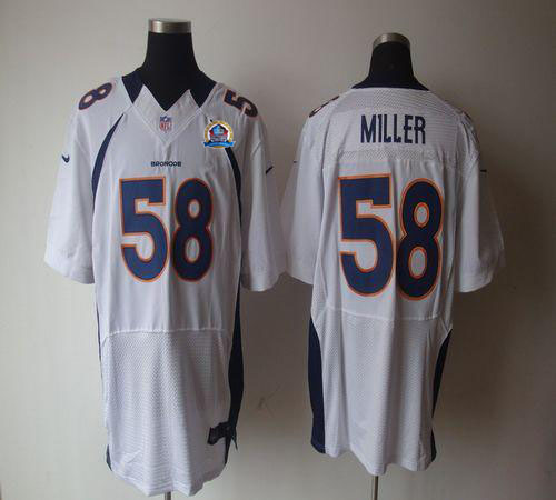 Broncos #58 Von Miller White With Hall of Fame 50th Patch Men's Stitched NFL Elite Jersey