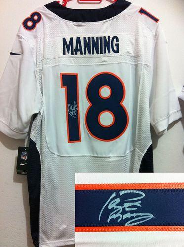 Broncos #18 Peyton Manning White Men's Stitched NFL Elite Autographed Jersey