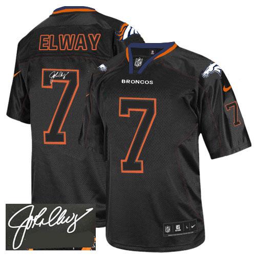 Broncos #7 John Elway Lights Out Black Men's Stitched NFL Elite Autographed Jersey