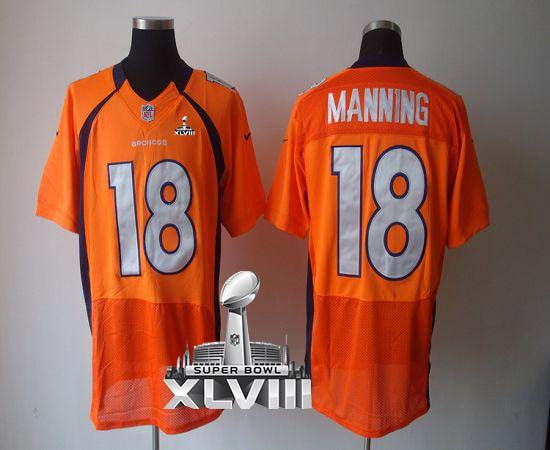 Broncos #18 Peyton Manning Orange Team Color Super Bowl XLVIII Men's Stitched NFL Elite Jersey