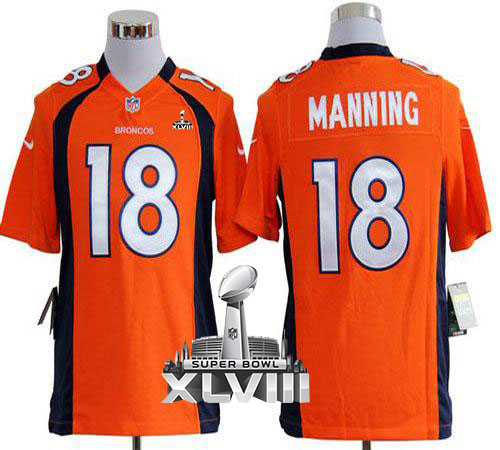 Broncos #18 Peyton Manning Orange Team Color Super Bowl XLVIII Men's Stitched NFL Game Jersey