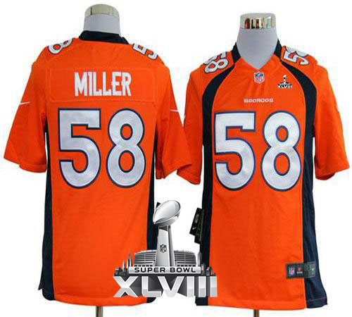 Broncos #58 Von Miller Orange Team Color Super Bowl XLVIII Men's Stitched NFL Game Jersey