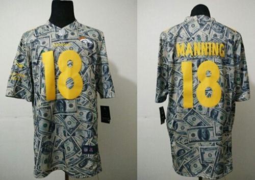 Broncos #18 Peyton Manning Dollar Fashion Men's Stitched NFL Elite Jersey