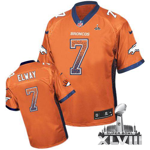 Broncos #7 John Elway Orange Team Color Super Bowl XLVIII Men's Stitched NFL Elite Drift Fashion Jersey