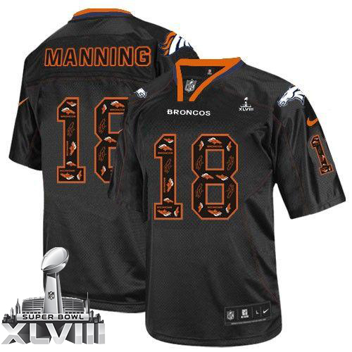 Broncos #18 Peyton Manning New Lights Out Black Super Bowl XLVIII Men's Stitched NFL Elite Jersey