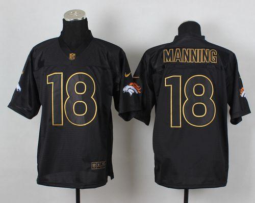 Broncos #18 Peyton Manning Black Gold No. Fashion Men's Stitched NFL Elite Jersey