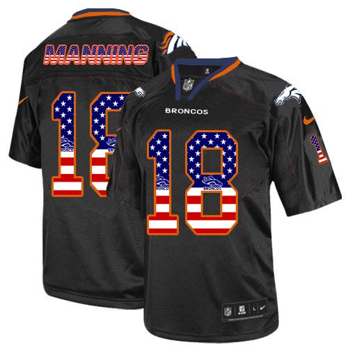 Broncos #18 Peyton Manning Black Men's Stitched NFL Elite USA Flag Fashion Jersey