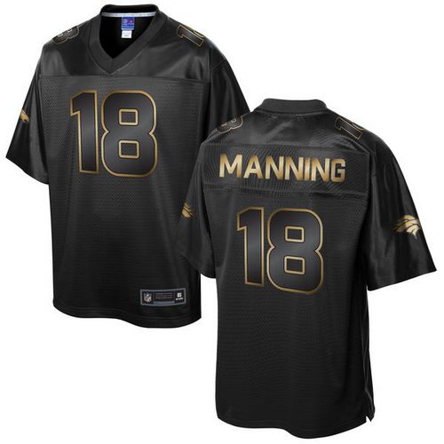 Broncos #18 Peyton Manning Pro Line Black Gold Collection Men's Stitched NFL Game Jersey