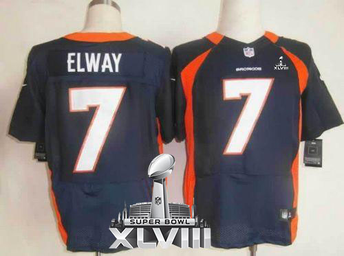 Broncos #7 John Elway Navy Blue Alternate Super Bowl XLVIII Men's Stitched NFL Elite Jersey