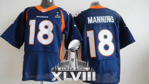 Broncos #18 Peyton Manning Navy Blue Alternate Super Bowl XLVIII Men's Stitched NFL New Elite Jersey
