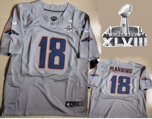 Broncos #18 Peyton Manning New Grey Shadow Super Bowl XLVIII Men's Stitched NFL Elite Jersey