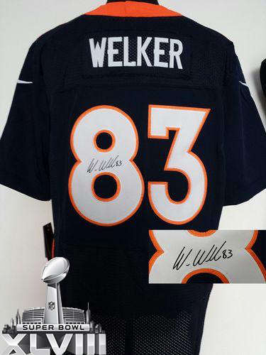 Broncos #83 Wes Welker Navy Blue Alternate Super Bowl XLVIII Men's Stitched NFL Elite Autographed Jersey