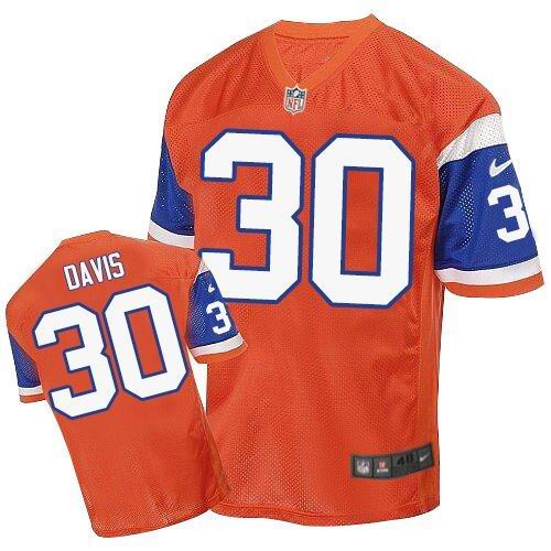 Broncos #30 Terrell Davis Orange Throwback Men's Stitched NFL Elite Jersey