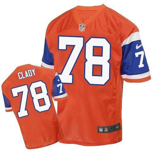 Broncos #78 Ryan Clady Orange Throwback Men's Stitched NFL Elite Jersey