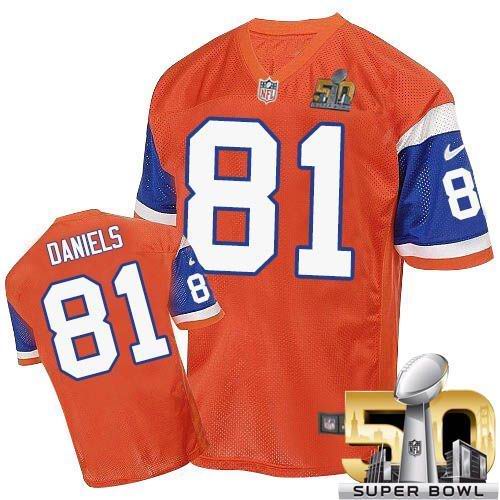 Broncos #81 Owen Daniels Orange Throwback Super Bowl 50 Men's Stitched NFL Elite Jersey