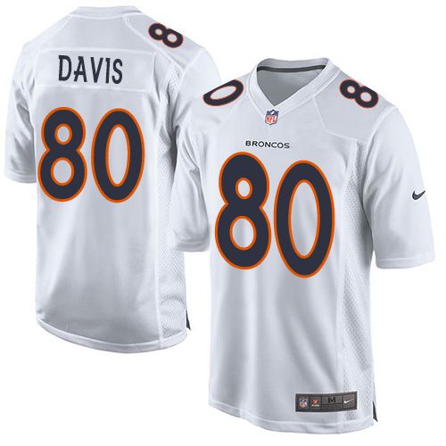 Broncos #80 Vernon Davis White Men's Stitched NFL Game Event Jersey
