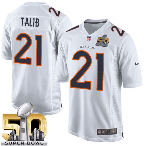 Broncos #21 Aqib Talib White Super Bowl 50 Men's Stitched NFL Game Event Jersey
