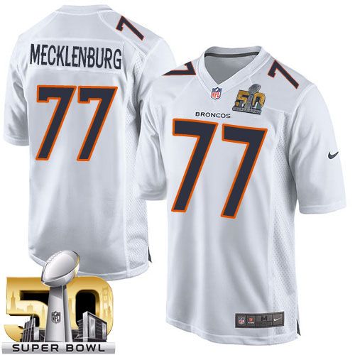 Broncos #77 Karl Mecklenburg White Super Bowl 50 Men's Stitched NFL Game Event Jersey