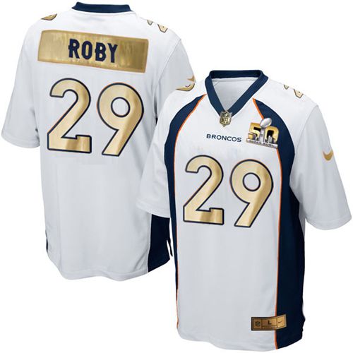 Broncos #29 Bradley Roby White Men's Stitched NFL Game Super Bowl 50 Collection Jersey