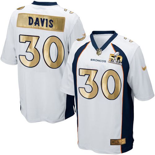 Broncos #30 Terrell Davis White Men's Stitched NFL Game Super Bowl 50 Collection Jersey