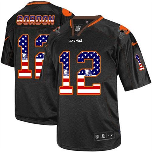 Browns #12 Josh Gordon Black Men's Stitched NFL Elite USA Flag Fashion Jersey